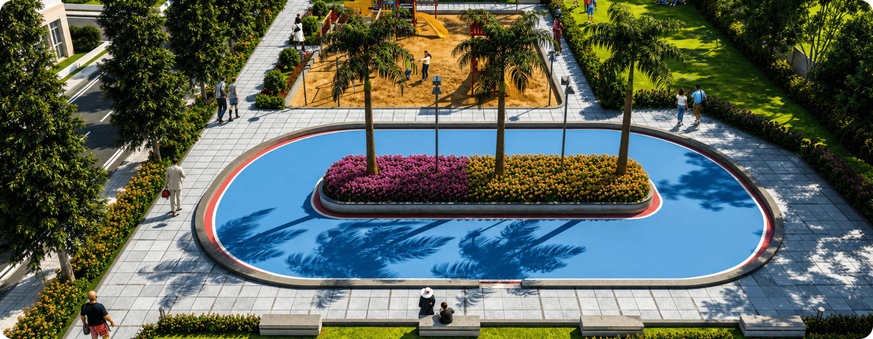 Jogging track and outdoor recreation area at Mahidhara Fortune City plotted development